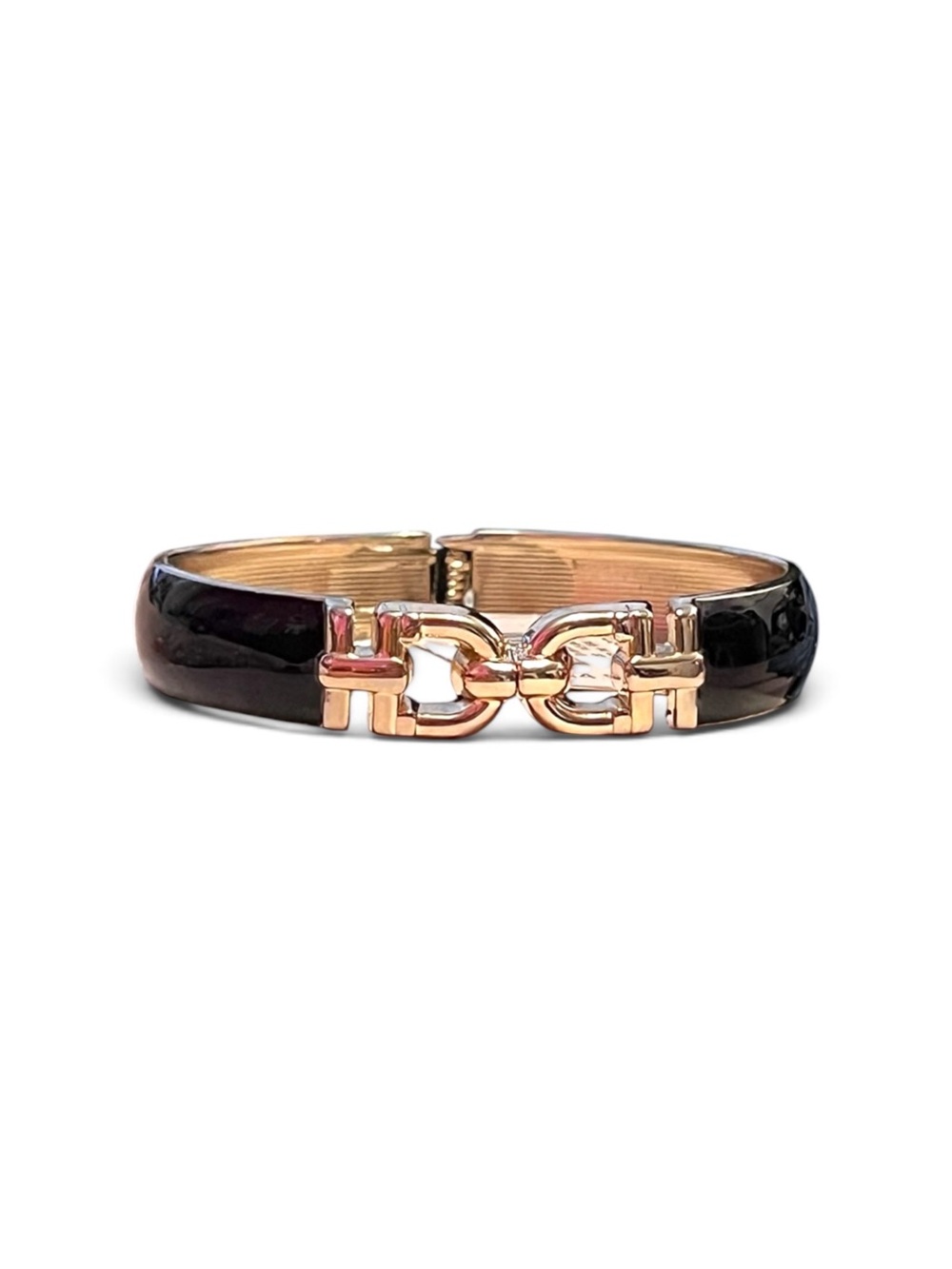 Talbots Black Enamel and Gold-Tone Hardware Hinged Bangle Bracelet